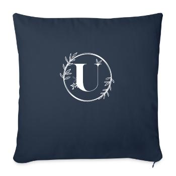 Lettre U Florale - Housse de coussin décorative 45 x 45 cm - bleu marine - Devant