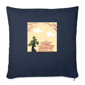 Nihon no jinja - Temple Japonais - Housse de coussin décorative 45 x 45 cm - bleu marine - Devant
