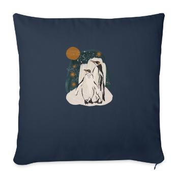 Couple de pingouins sur fond hiver/Noël - Housse de coussin décorative 45 x 45 cm - bleu marine - Devant