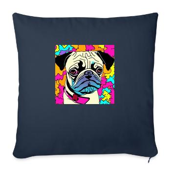 Chiot carlin - Housse de coussin décorative 45 x 45 cm - bleu marine - Devant
