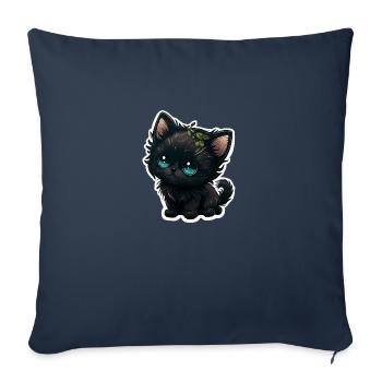 Kawaii Black Kitten - Sofa pillowcase 17,3'' x 17,3'' (45 x 45 cm) - navy - Front
