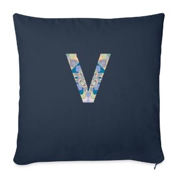 Lettre V en mandala - Housse de coussin décorative 45 x 45 cm - bleu marine - Devant