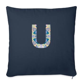 Lettre U en mandala - Housse de coussin décorative 45 x 45 cm - bleu marine - Devant