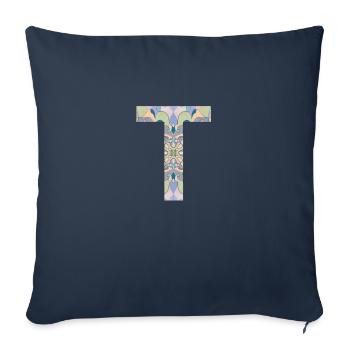 Lettre T en mandala - Housse de coussin décorative 45 x 45 cm - bleu marine - Devant