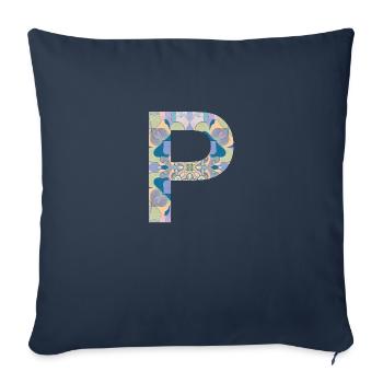 Lettre P en mandala - Housse de coussin décorative 45 x 45 cm - bleu marine - Devant