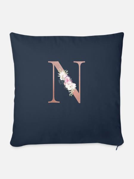 Personalisierbar Monogramm N Floral - Sofakissenbezug 45 x 45 cm - Navy