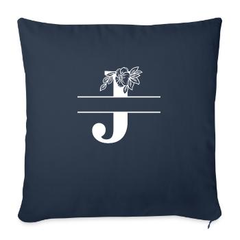 lettre j floral personnalisé - Housse de coussin décorative 45 x 45 cm - bleu marine - Devant