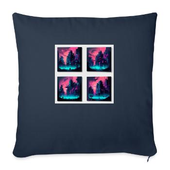 Étrange nouvelle ville du monde dans le style cyber punk en néon - Housse de coussin décorative 45 x 45 cm - bleu marine - Devant