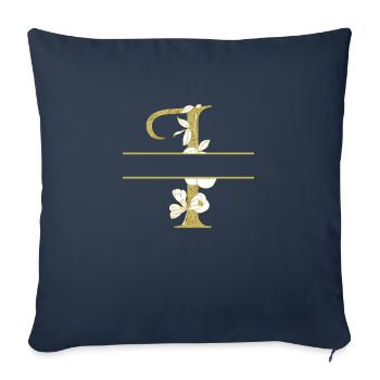 lettre i doré floral personnalisé - Housse de coussin décorative 45 x 45 cm - bleu marine - Devant