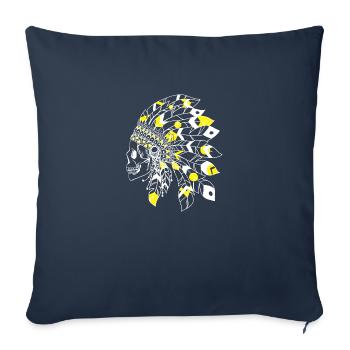 crâne avec coiffe indienne blanc et jaune - Housse de coussin décorative 45 x 45 cm - bleu marine - Devant