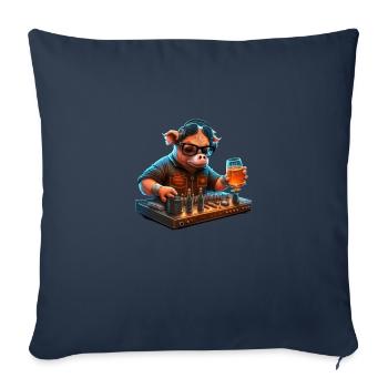 Cool DJ pig avec de la bière dans le club - Housse de coussin décorative 45 x 45 cm - bleu marine - Devant