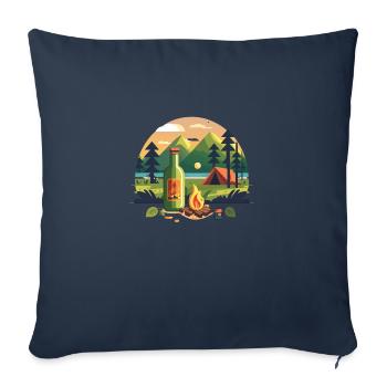 Motif extérieur, camping avec bière et feu de camp - Housse de coussin décorative 45 x 45 cm - bleu marine - Devant