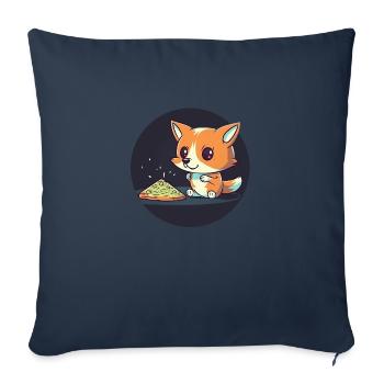 Un renard mignon regarde la télévision et mange de la pizza - Housse de coussin décorative 45 x 45 cm - bleu marine - Devant