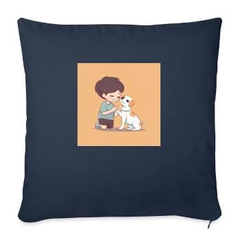 Kleiner Junge sitzt neben einem Hund - Sofakissenbezug 45 x 45 cm - Navy - Vorne
