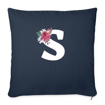 Lettre s floral - Housse de coussin décorative 45 x 45 cm - bleu marine - Devant