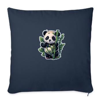 Panda mignon avec bambou - Housse de coussin décorative 45 x 45 cm - bleu marine - Devant