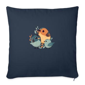 Famille d'oiseau - Housse de coussin décorative 45 x 45 cm - bleu marine - Devant