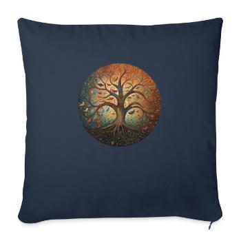 Arbre de vie avec des oiseaux Illustration amusante - Housse de coussin décorative 45 x 45 cm - bleu marine - Devant