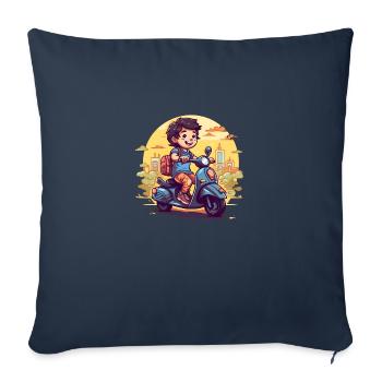 Youth on the Move - Garçon avec scooter - Housse de coussin décorative 45 x 45 cm - bleu marine - Devant