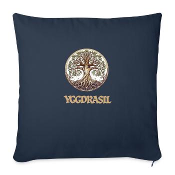 Le grand frêne Yggdrasil, arbre du monde avec écriture - Housse de coussin décorative 45 x 45 cm - bleu marine - Devant