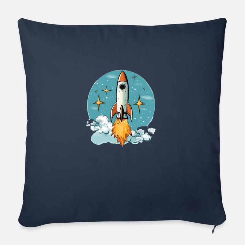 Fusée - Housse de coussin décorative 45 x 45 cm - bleu marine