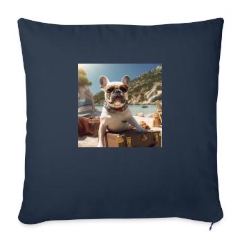 Bouledogue français portant des lunettes de soleil sur la plage - Housse de coussin décorative 45 x 45 cm - bleu marine - Devant