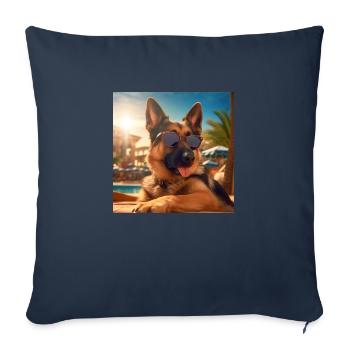 Berger allemand avec des lunettes de soleil en vacances au bord de la piscine - Housse de coussin décorative 45 x 45 cm - bleu marine - Devant