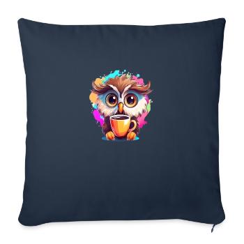Hibou vigilant mignon | Hibou de nuit - Housse de coussin décorative 45 x 45 cm - bleu marine - Devant