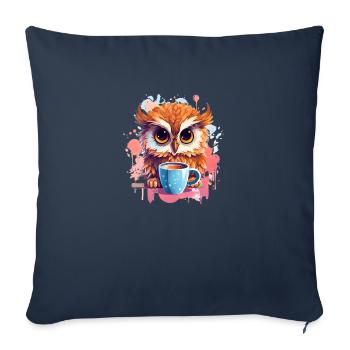 Hibou vigilant mignon | Hibou de nuit - Housse de coussin décorative 45 x 45 cm - bleu marine - Devant