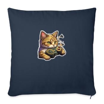 Chat de jeu - Housse de coussin décorative 45 x 45 cm - bleu marine - Devant