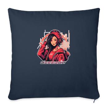 Fille Cyberpunk Asiatique - Kira - Housse de coussin décorative 45 x 45 cm - bleu marine - Devant