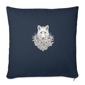 Tattoo schwarz-weißer Wolf in Blumenpflanzen - Sofakissenbezug 45 x 45 cm - Navy - Vorne