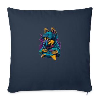 Le chiot berger allemand joue avec le contrôle du gibier - Housse de coussin décorative 45 x 45 cm - bleu marine - Devant