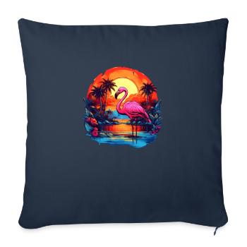 Flamant rose au coucher du soleil - Housse de coussin décorative 45 x 45 cm - bleu marine - Devant