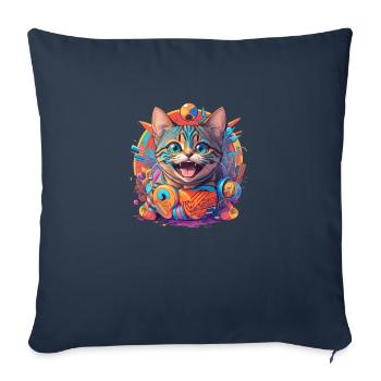 Chat joyeux qui rit - Housse de coussin décorative 45 x 45 cm - bleu marine - Devant