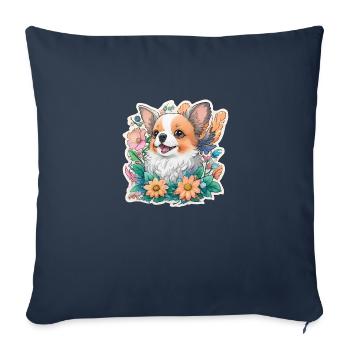 Chiots en fleurs - Housse de coussin décorative 45 x 45 cm - bleu marine - Devant