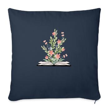 Livre ouvert avec des fleurs en croissance - Housse de coussin décorative 45 x 45 cm - bleu marine - Devant