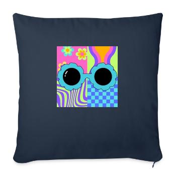 Flower Power des années 80 - Housse de coussin décorative 45 x 45 cm - bleu marine - Devant