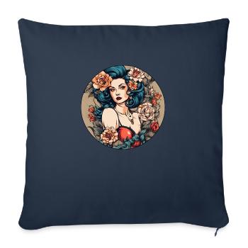 Pin-up Fille - Housse de coussin décorative 45 x 45 cm - bleu marine - Devant