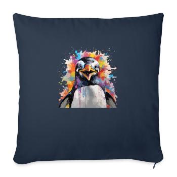 Le pingouin coloré - Housse de coussin décorative 45 x 45 cm - bleu marine - Devant