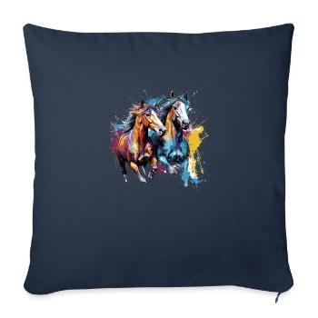 Cheval, chevaux - Housse de coussin décorative 45 x 45 cm - bleu marine - Devant