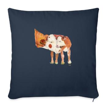 Kuh mit Kalb - Sofakissenbezug 45 x 45 cm - Navy - Vorne