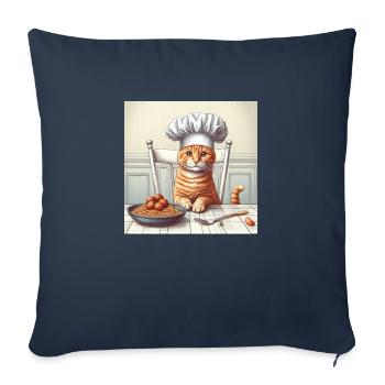 Chat cuisinier - Housse de coussin décorative 45 x 45 cm - bleu marine - Devant
