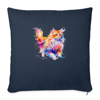 chat long poil, maine coon en couleurs - Housse de coussin décorative 45 x 45 cm - bleu marine - Devant