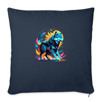 loup en couleur - Housse de coussin décorative 45 x 45 cm - bleu marine - Devant