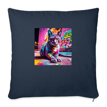 Chat coloré de la grande ville - Housse de coussin décorative 45 x 45 cm - bleu marine - Devant