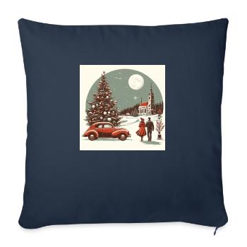 Église avec sapin en hiver - Housse de coussin décorative 45 x 45 cm - bleu marine - Devant