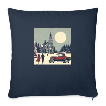 Église dans la forêt en hiver - Housse de coussin décorative 45 x 45 cm - bleu marine - Devant