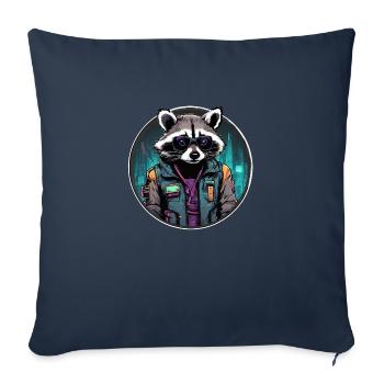 Waschbär im Cyberpunk-Outfit und in der Atmosphäre - Sofakissenbezug 45 x 45 cm - Navy - Vorne