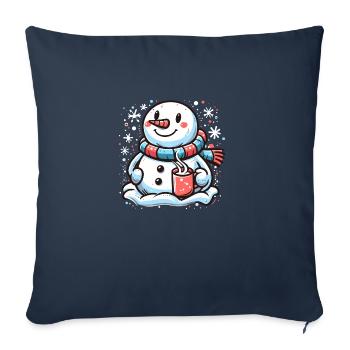 Niedlicher Schneemann mit heißem Kakaobecher - Winterbekleidung - Sofakissenbezug 45 x 45 cm - Navy - Vorne